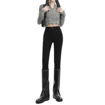 Winter Women Thick Velvet High Waist Skinny Casual Lady Denim Pencil Pants Plus Size Fleece Warm Slim Fit Stretch Trousers Jean