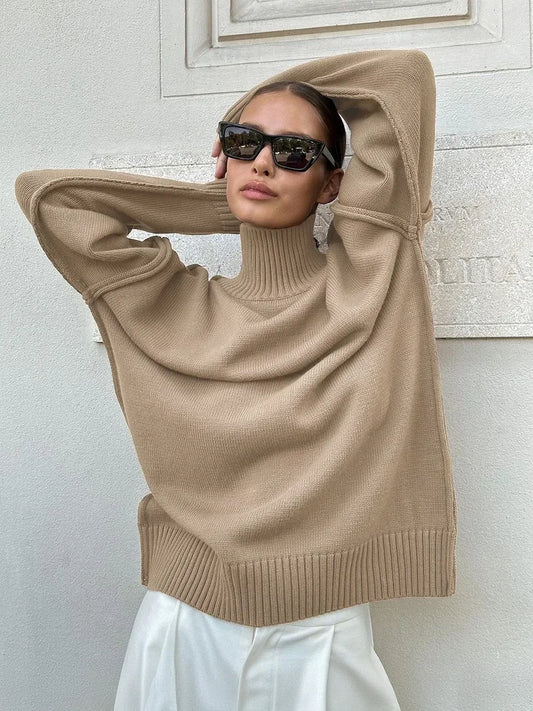 Solid Color  Turtleneck  Thick Loose Sweater