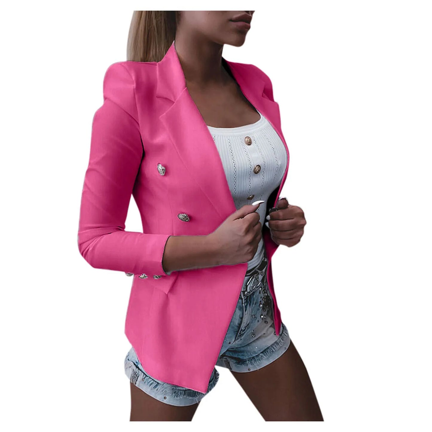 Casual Short Solid Button Plus Size Female Office Slim Blazer Autumn Winter Warm Chic Stylish Elegant Fashionable Versatile Jacket