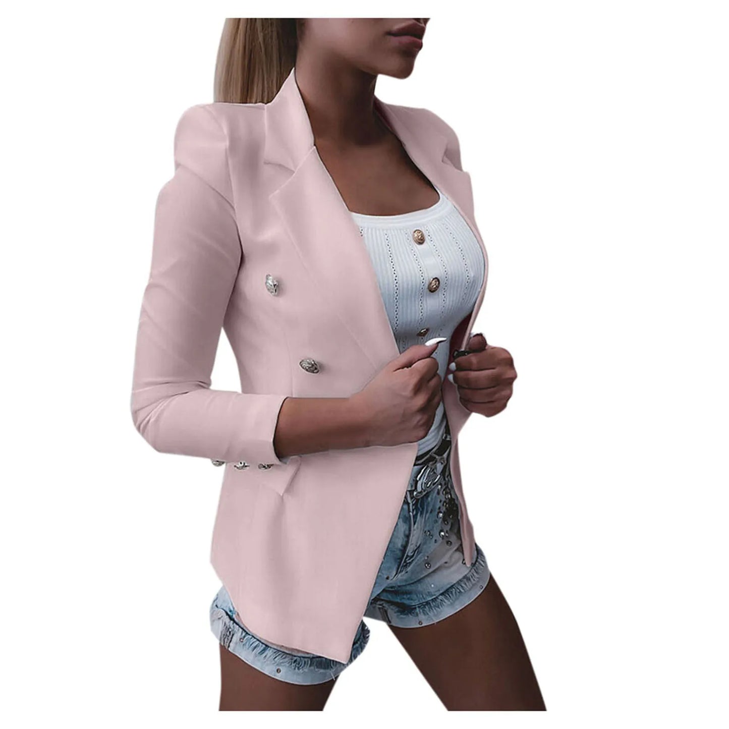 Casual Short Solid Button Plus Size Female Office Slim Blazer Autumn Winter Warm Chic Stylish Elegant Fashionable Versatile Jacket