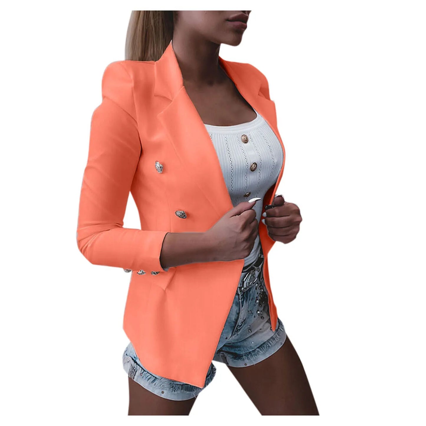 Casual Short Solid Button Plus Size Female Office Slim Blazer Autumn Winter Warm Chic Stylish Elegant Fashionable Versatile Jacket