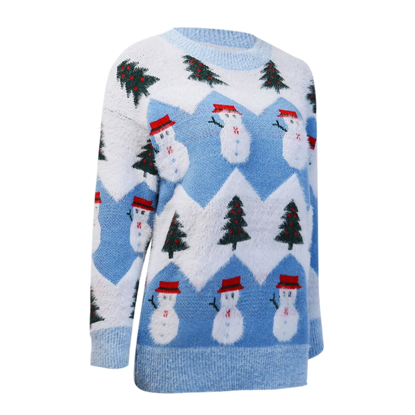 Ugly Christmas Snowman Cartoon Knit Long Sleeve Female Tree Christmas Sweater