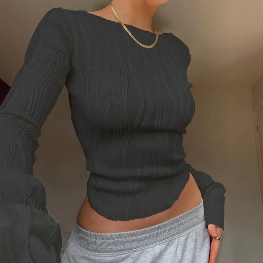 Casual Ruched Long Sleeve T-shirt Sweater