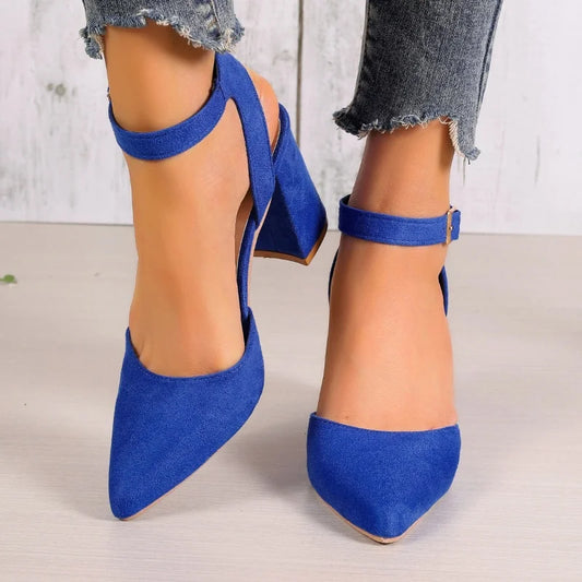 2024 Trend Summer Woman Sandals High Heels Pointed Toe Shoes Fashion Suede Chunky Shallow Sexy Dress Designer Mujer Zapatos