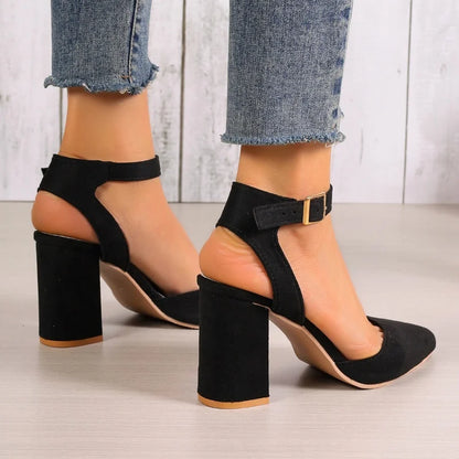 High Heel Pointed Summer Trend Fashion Suede Chunky Shallow Sexy Low Heel Pump