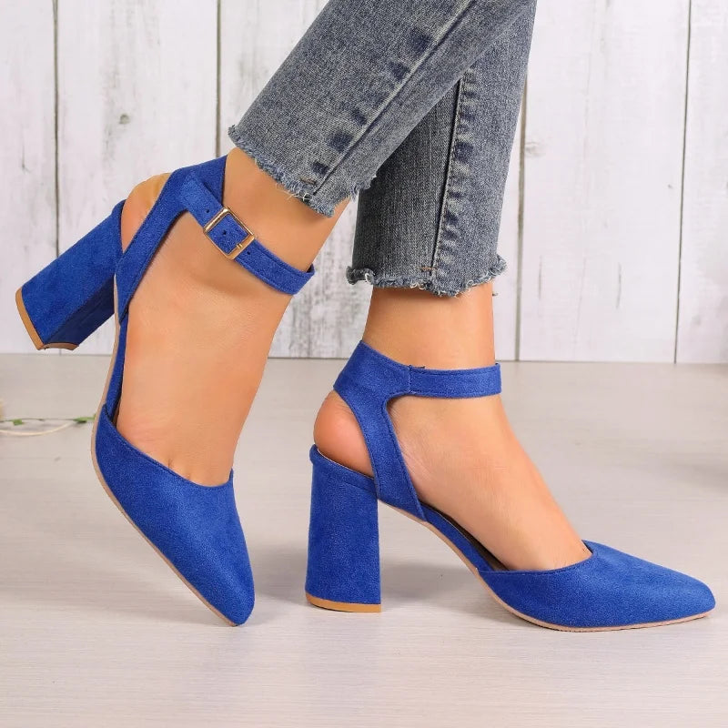 High Heel Pointed Summer Trend Fashion Suede Chunky Shallow Sexy Low Heel Pump