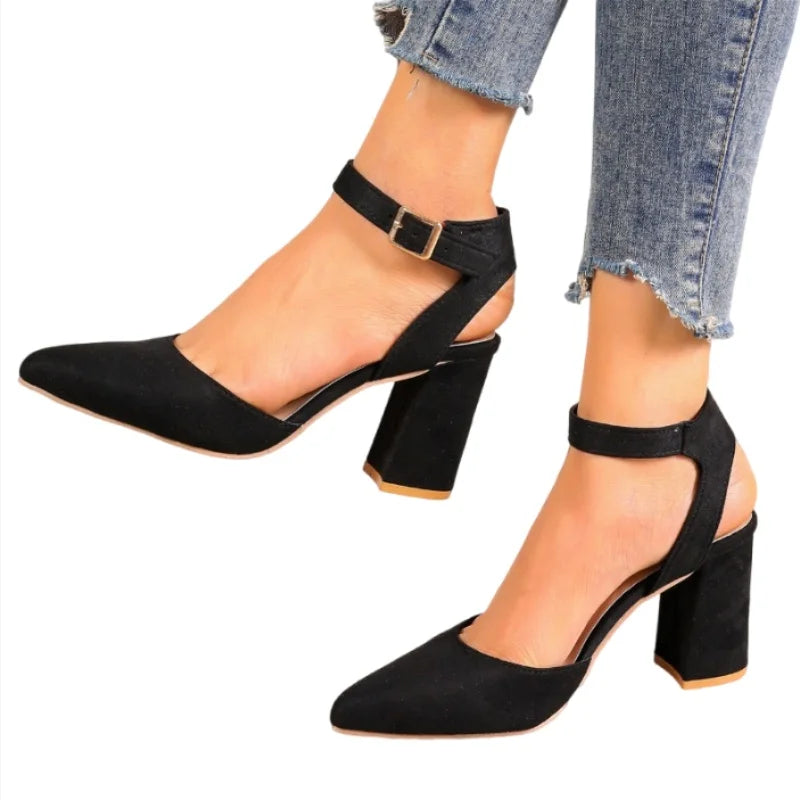 High Heel Pointed Summer Trend Fashion Suede Chunky Shallow Sexy Low Heel Pump