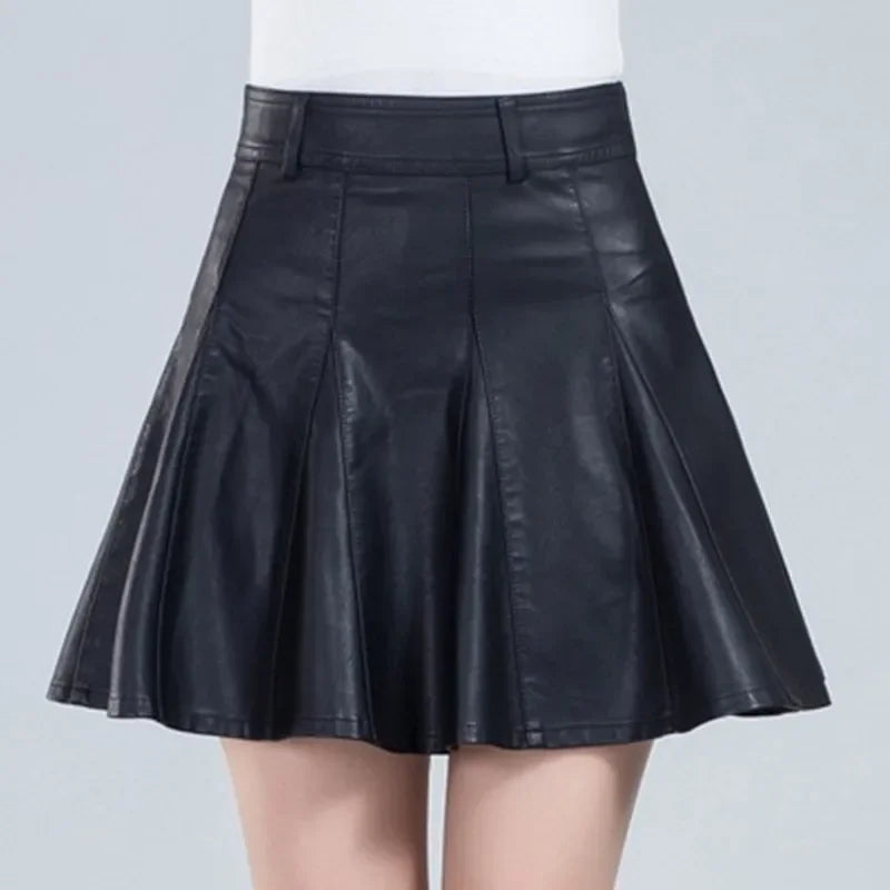 Elegant Plus Size New Fashion Korean Genuine Real Leather High Waist Skirt