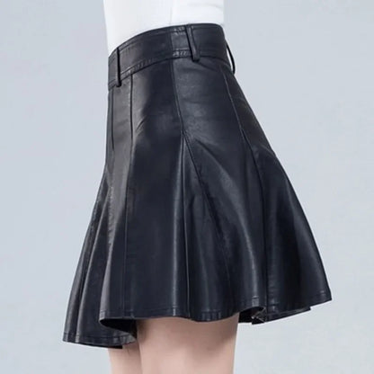 Elegant Plus Size New Fashion Korean Genuine Real Leather High Waist Skirt