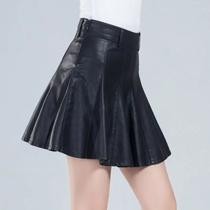 Elegant Plus Size New Fashion Korean Genuine Real Leather High Waist Skirt