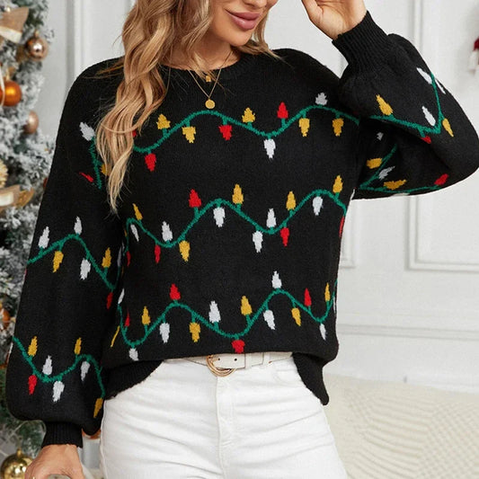Casual Streetwear Jacquard Sweet Christmas Party Knitted Loose Sweater Black / S Sweaters-L