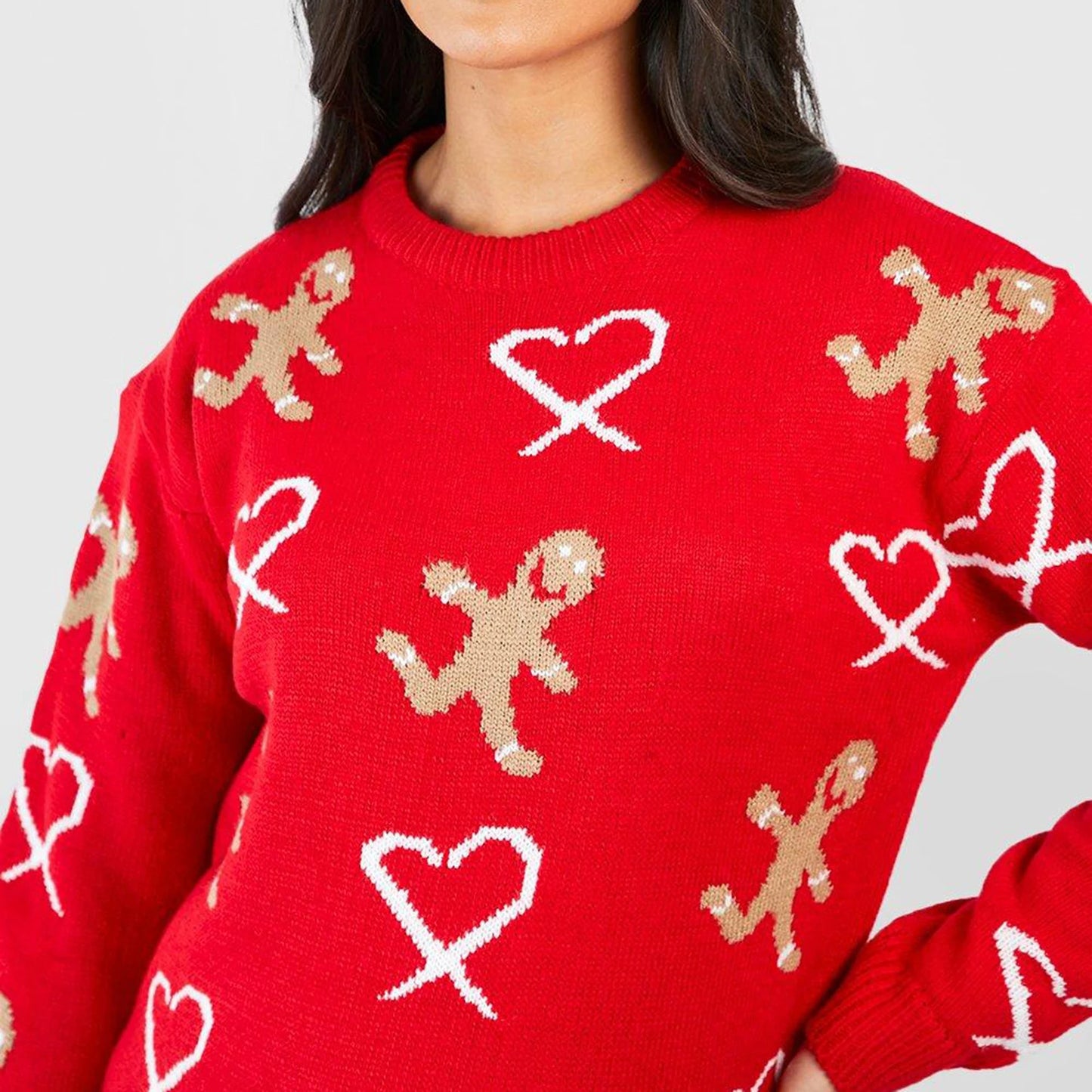 Christmas Gingerbread Print Long Sleeve Round Neck Casual Loose Christmas Sweater