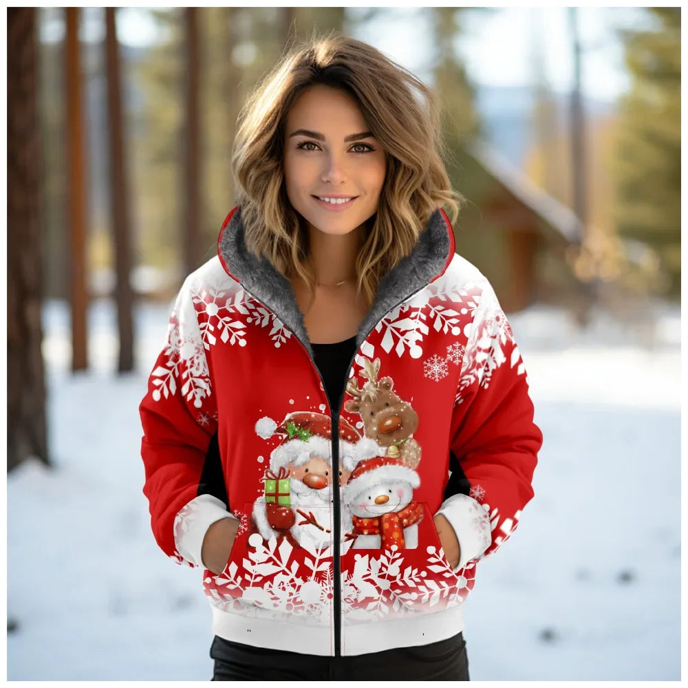 Christmas Fleece Deer Print Coat