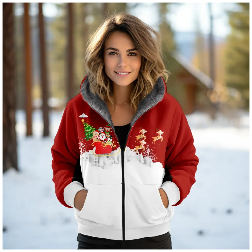 Christmas Fleece Deer Print Coat