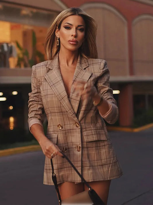 Plaid Print Slim Suit Coat