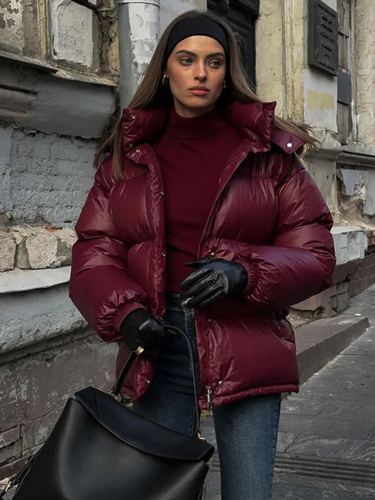 Burgundy Hooded Padded Parka Coat