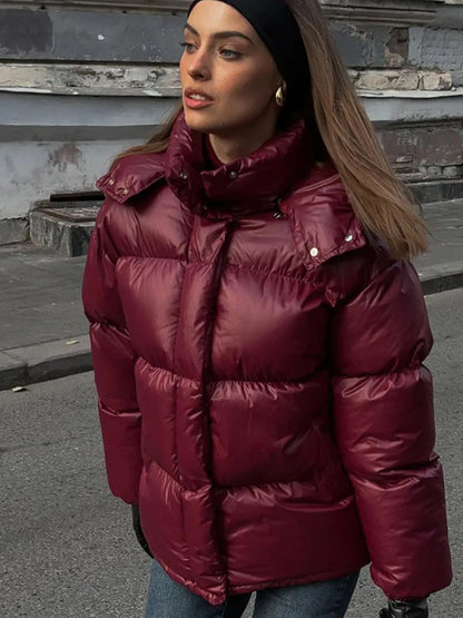 Burgundy Hooded Padded Parka Coat