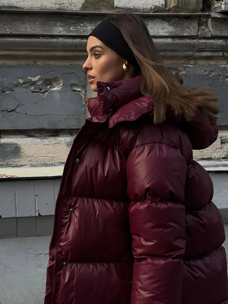 Burgundy Hooded Padded Parka Coat