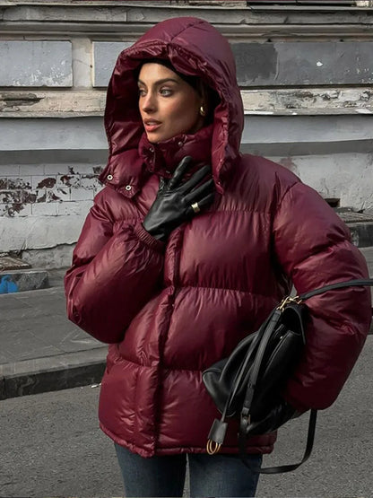 Burgundy Hooded Padded Parka Coat