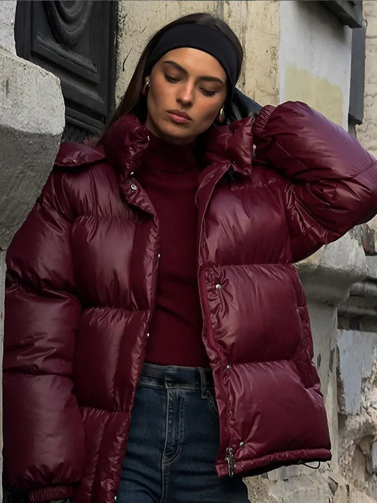 Burgundy Hooded Padded Parka Coat