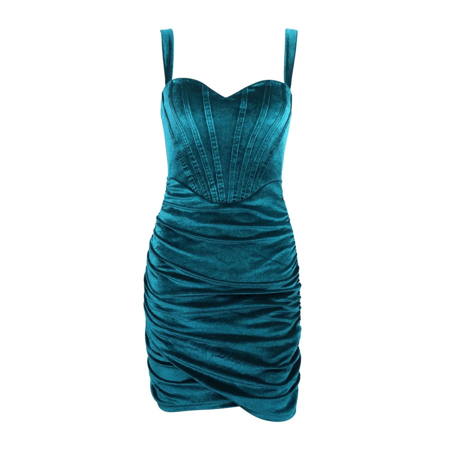 Green Velvet Dress Sexy Strapless Slim Slip Pleated Bodycon Twist Christmas Party Dress