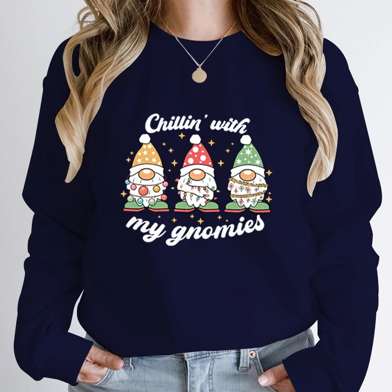 Hoodless Light Chillin' Gnomies Round Neck Pullover Christmas Hoodie