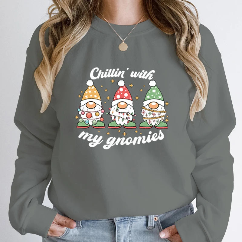 Hoodless Light Chillin' Gnomies Round Neck Pullover Christmas Hoodie