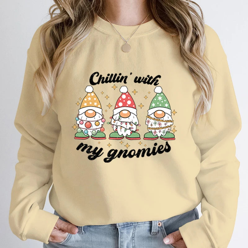 Hoodless Light Chillin' Gnomies Round Neck Pullover Christmas Hoodie