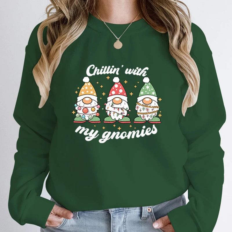 Hoodless Light Chillin' Gnomies Round Neck Pullover Christmas Hoodie