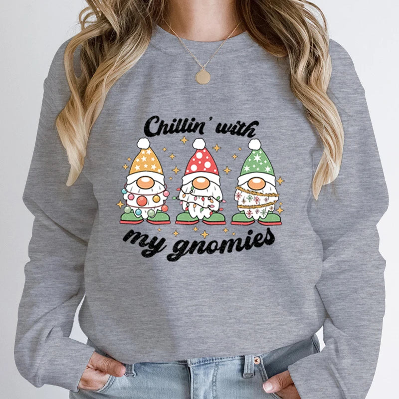 Hoodless Light Chillin' Gnomies Round Neck Pullover Christmas Hoodie