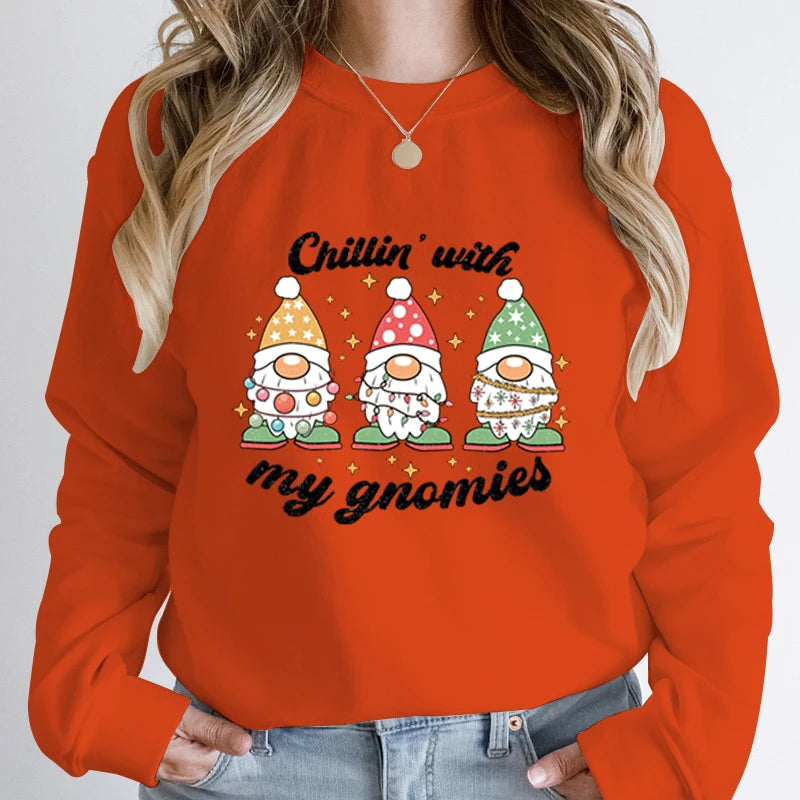 Hoodless Light Chillin' Gnomies Round Neck Pullover Christmas Hoodie