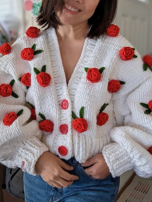 Floral Button Closure Knit Cardigan