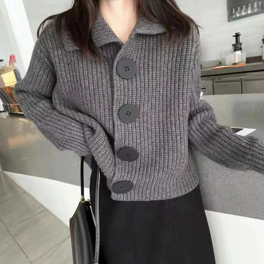 Solid Long Sleeve Single-Breasted Cardigan