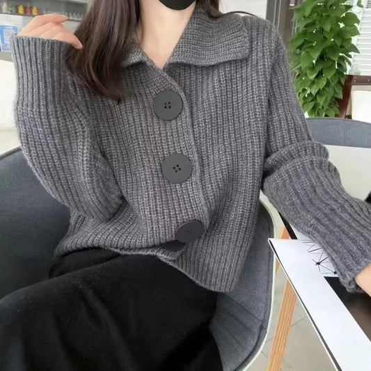 Solid Long Sleeve Single-Breasted Cardigan