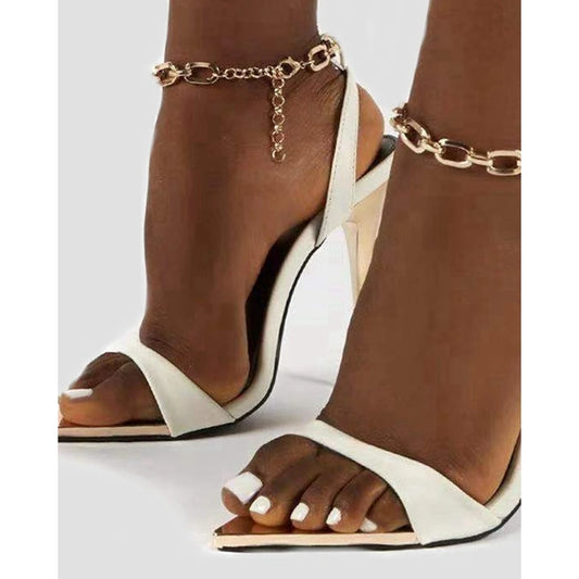 Party Ankle Chain Lock Decor Slingback High Heel Sandals Going Out Pointed Toe Thin Heeled High Heel