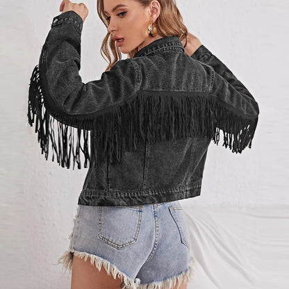 Crop Long Sleeve Button Tassel With Fringe Commuting Warm Chic Stylish Elegant Fashionable Versatile Jacket