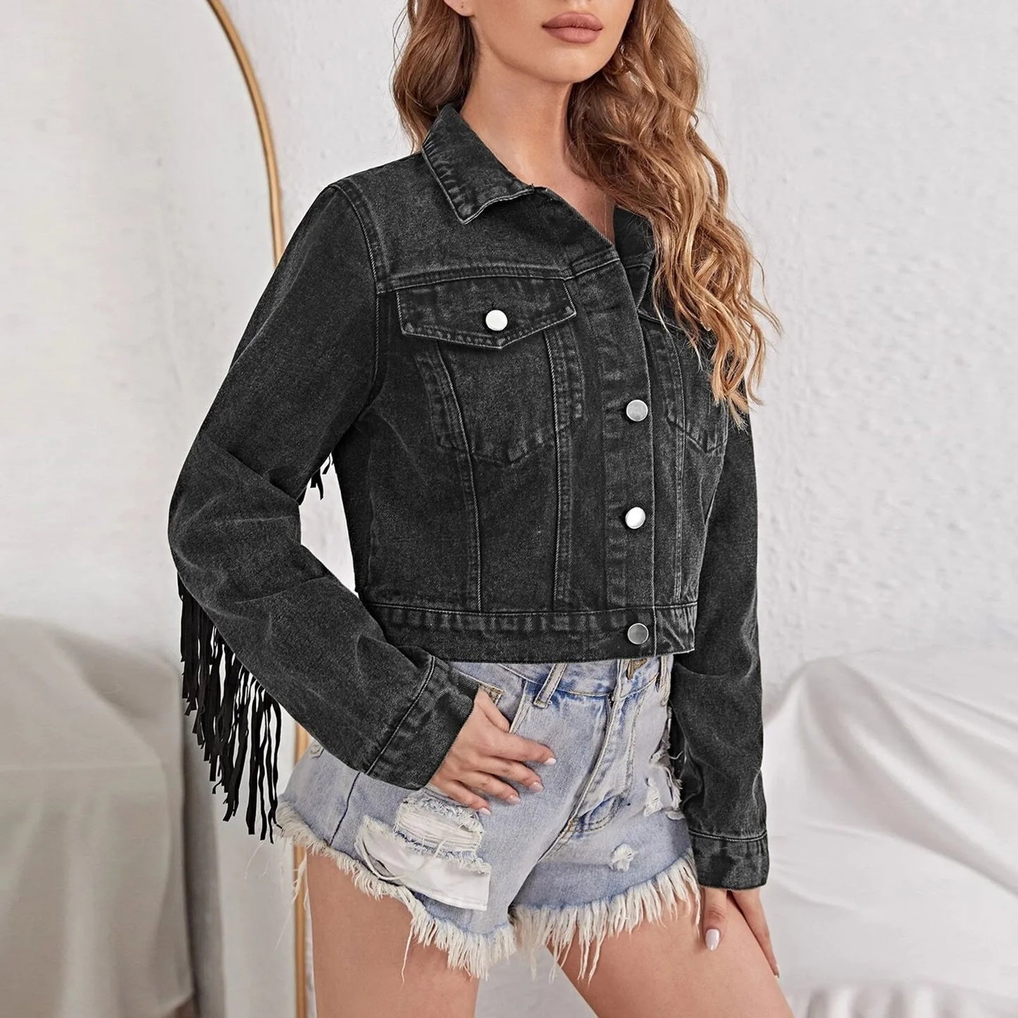 Crop Long Sleeve Button Tassel With Fringe Commuting Warm Chic Stylish Elegant Fashionable Versatile Jacket