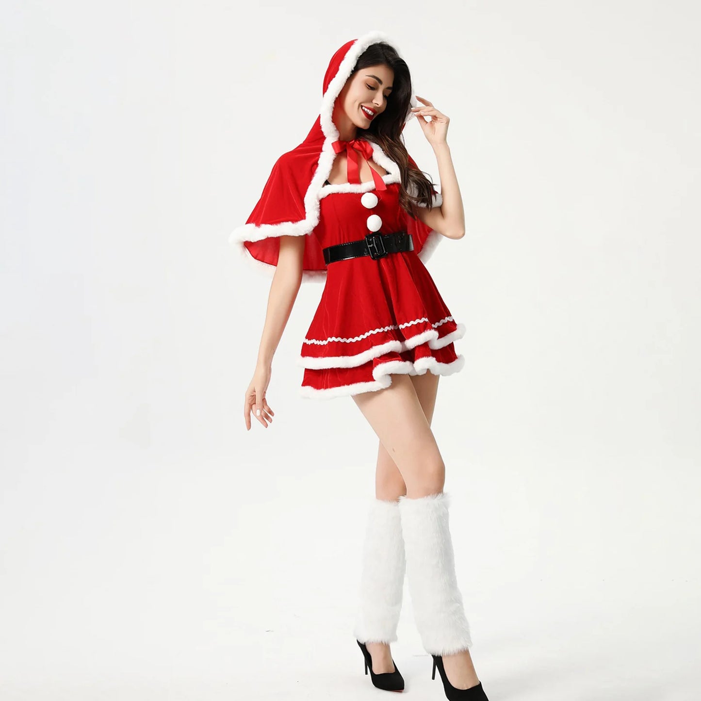 Santa Tube Hooded Shawl Belt Halloween Role-Playing Christmas Costume