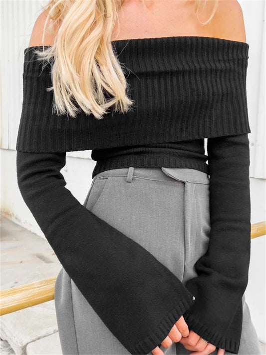 Sexy  Slim Crop  Off Shoulder Sweater