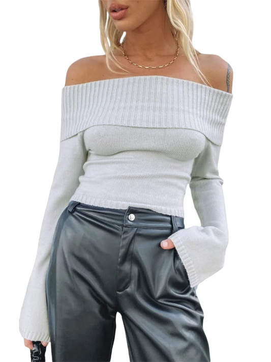 Sexy  Slim Crop  Off Shoulder Sweater