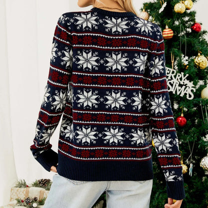 Snowflake Jacquard Christmas Party Knitted Autumn Winter Casual Christmas Sweater