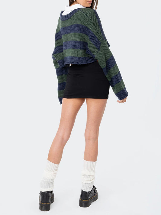 Striped  Crew Neck  Loose Sweater