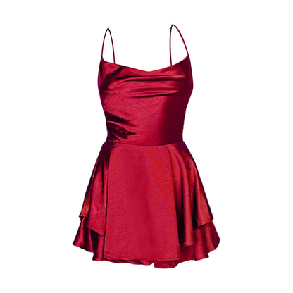 Elegant Sexy Backless Ruffled Halter Red Skirt Summer Evening Party Dresses Christmas Party Dress