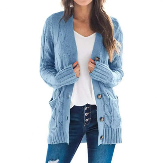 Solid Cable Knit Loose Button Down Cardigan