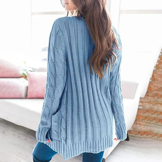 Solid Cable Knit Loose Button Down Cardigan