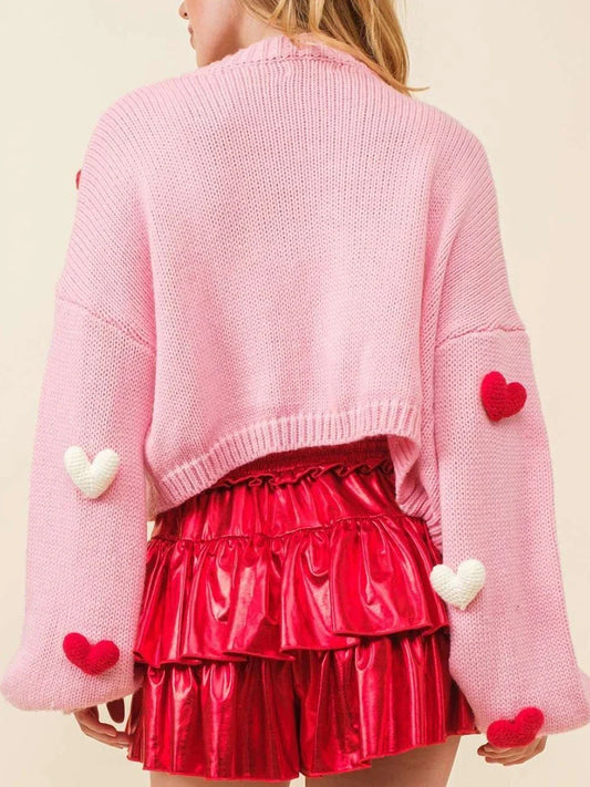 Valentine's Day 3D Heart Embroidery Cardigan