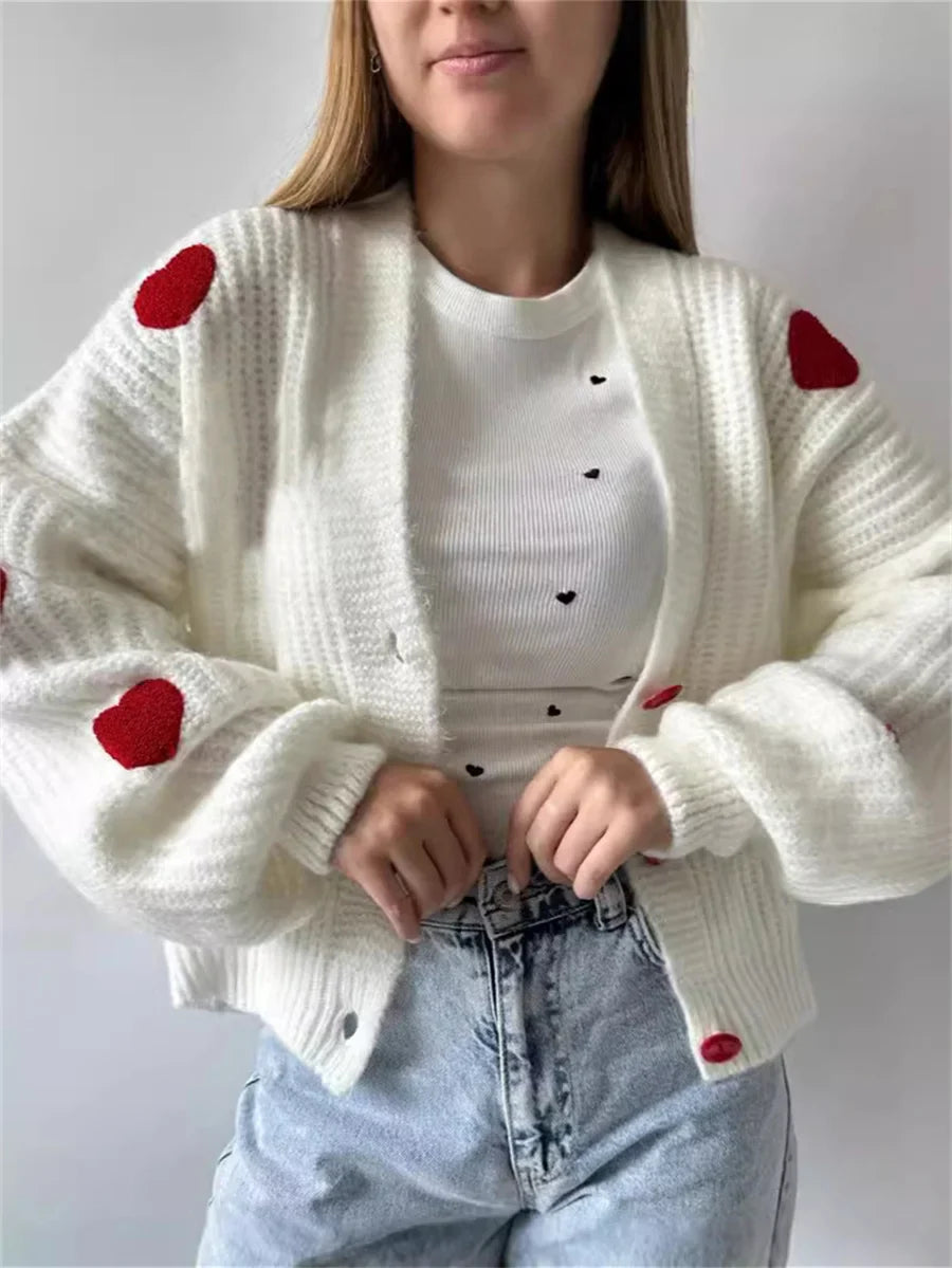 3D Heart Patchwork Valentine’s Day Cardigan cardiagn-250126