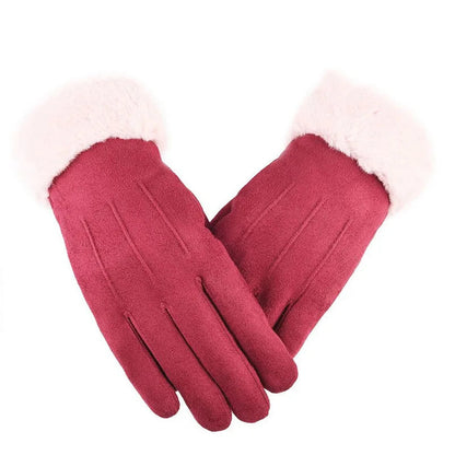 Winter Fur Full Finger Windproof Driving Outdoor Screen Women Christmas Glove