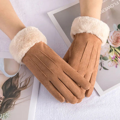 Winter Fur Full Finger Windproof Driving Outdoor Screen Women Christmas Glove