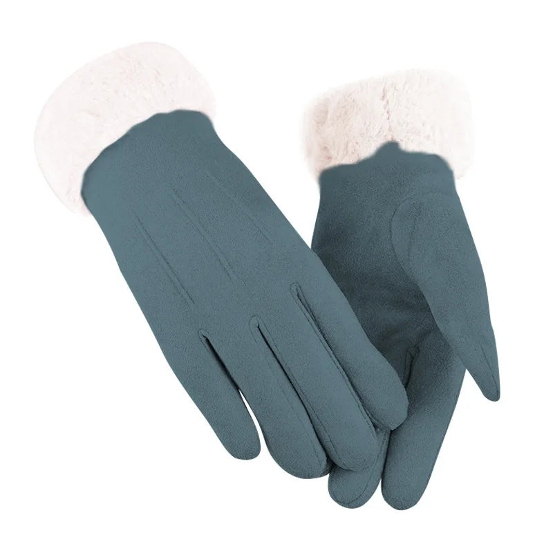 Winter Fur Full Finger Windproof Driving Outdoor Screen Women Christmas Glove